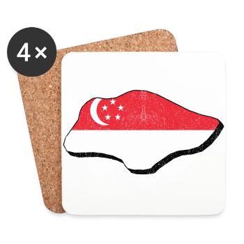 Singapur Karte mit der Singapore Flagge - Untersetzer (4er-Set) - Weiß - Vorne