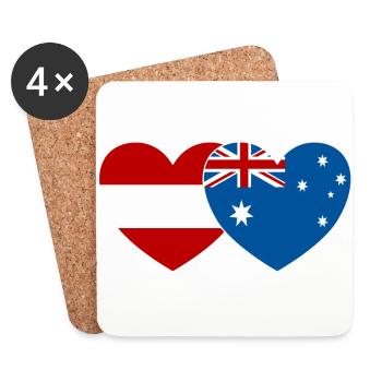 Autriche Australie Drapeau Coeur - Dessous de verre (lot de 4) - blanc - Devant