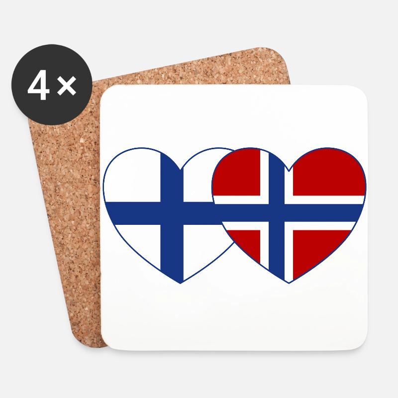 Finnland Norwegen Flagge Herz - Untersetzer (4er-Set) - Weiß
