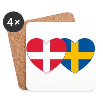 Denmark Sweden Flag Heart - Coasters (set of 4) - white - Front