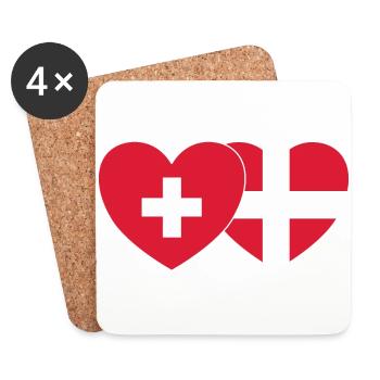 Schweiz Dänemark Flagge Herz - Untersetzer (4er-Set) - Weiß - Vorne
