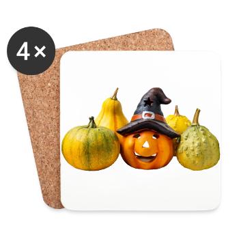 Joyeuses citrouilles d’Halloween - Dessous de verre (lot de 4) - blanc - Devant