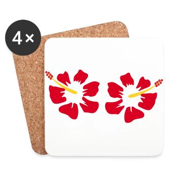Blume rot rote Blumen rot rote Blumen Hibiskus - Untersetzer (4er-Set) - Weiß - Vorne