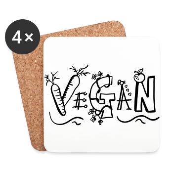Vegan Schriftzug - Veganer - Veganismus - Geschenk - Untersetzer (4er-Set) - Weiß - Vorne