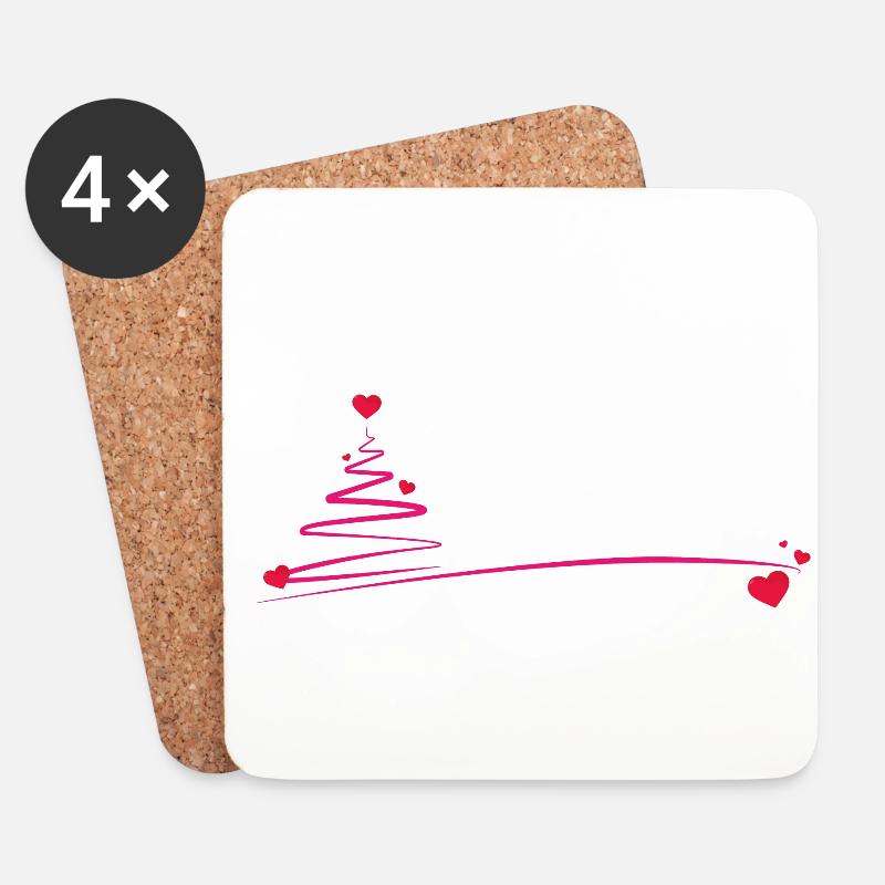 Christmas tree with hearts - Coasters (set of 4) - white