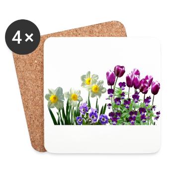 daffodils daffodils tulips tulips stiefmuetterchen - Coasters (set of 4) - white - Front