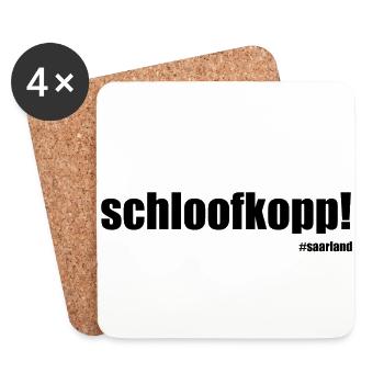 "Schloofkopp" Saarland Design GeschenkGeschenkidee - Untersetzer (4er-Set) - Weiß - Vorne