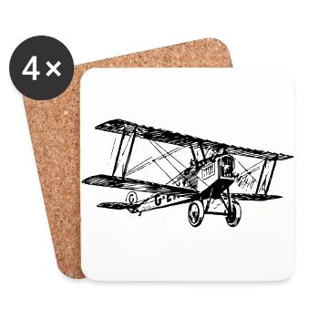 Doppeldecker Flugzeug schwarz weiß Geschenkidee - Untersetzer (4er-Set) - Weiß - Vorne