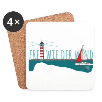 Frei wie der wind - Segelyacht mit Leuchtturm - Untersetzer (4er-Set) - Weiß - Vorne