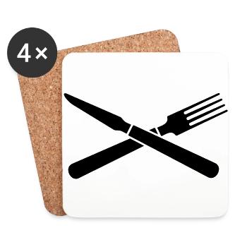 Messer und Gabel / knife and fork (crossed, 1c) - Untersetzer (4er-Set) - Weiß - Vorne