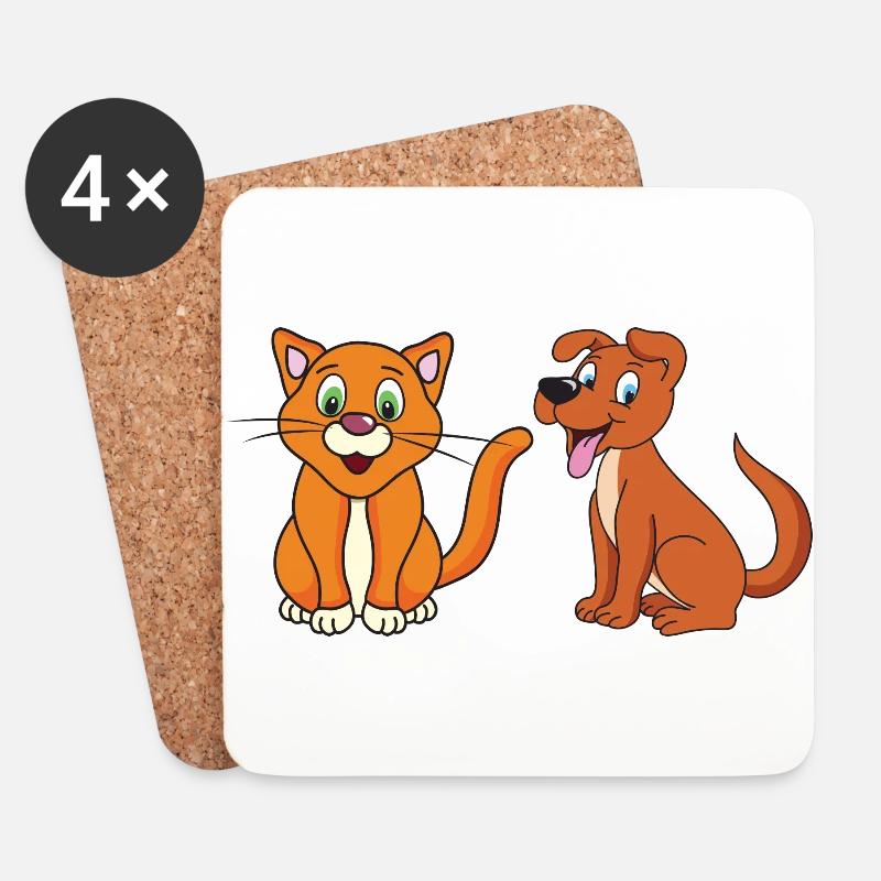 Katze Hund - Untersetzer (4er-Set) - Weiß