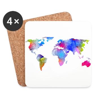 carte du monde - Dessous de verre (lot de 4) - blanc - Devant