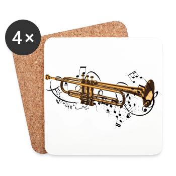 Musik und Noten kommen aus dem Instrument Trompete - Untersetzer (4er-Set) - Weiß - Vorne