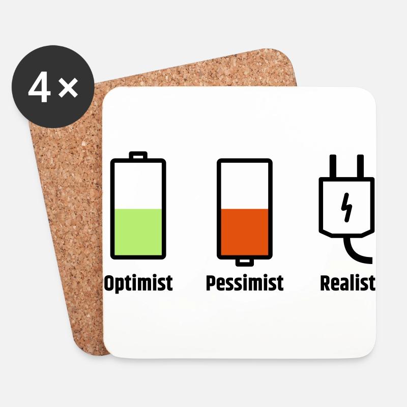 Akku-Philosophie: Optimist Pessimist Realist - Untersetzer (4er-Set) - Weiß