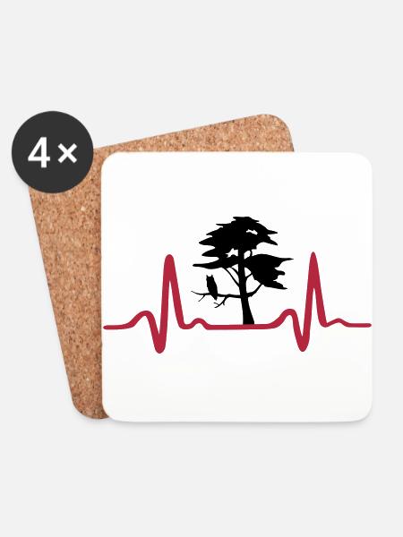 Baum mit Herzschlag, Natur EKG - Untersetzer (4er-Set) - Weiß