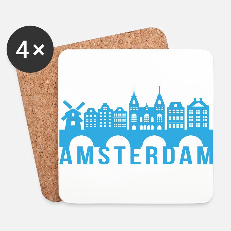 Skyline Amsterdam Holland Wahrzeichen Geschenk - Untersetzer (4er-Set) - Weiß
