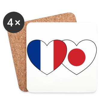 France Japan Flag Heart - Coasters (set of 4) - white - Front