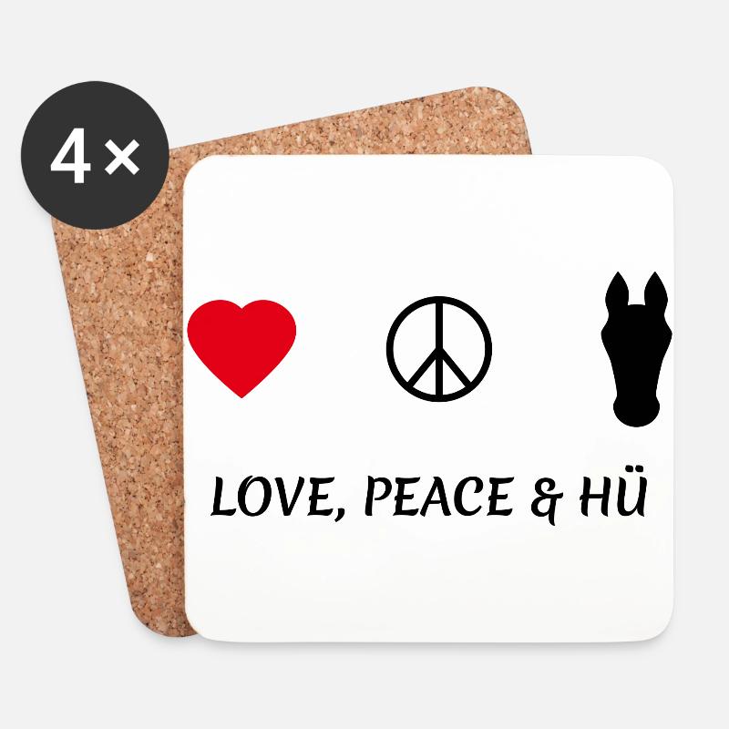 LOVE PEACE und HÜ - Untersetzer (4er-Set) - Weiß