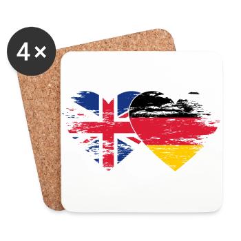 Great Britain Germany flag used heart - Coasters (set of 4) - white - Front
