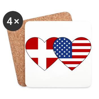 Danemark États-Unis Drapeau Coeur - Dessous de verre (lot de 4) - blanc - Devant