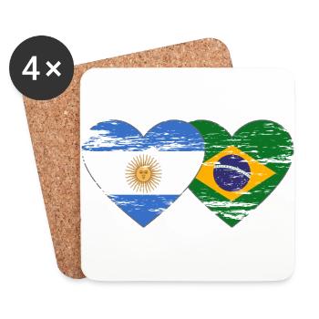 Argentina Brazil Flag Heart Used - Coasters (set of 4) - white - Front