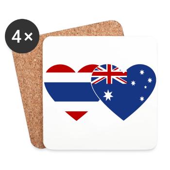 Thaïlande Australie Drapeau Coeur - Dessous de verre (lot de 4) - blanc - Devant