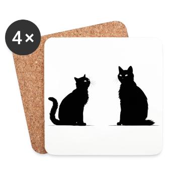Schwarze Silhouette von zwei Katzen. - Untersetzer (4er-Set) - Weiß - Vorne