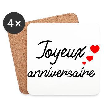 joyeux anniversaire,cadeau d'Anniversaire - Dessous de verre (lot de 4) - blanc - Devant
