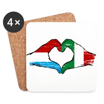 Luxembourg Italie Drapeau Mains Coeur Forme Utilisé - Dessous de verre (lot de 4) - blanc - Devant