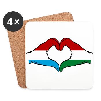 Luxemburg Ungarn Flagge Hände Herzform - Untersetzer (4er-Set) - Weiß - Vorne