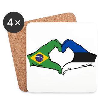 Brésil Estonie Drapeau Mains Coeur Forme - Dessous de verre (lot de 4) - blanc - Devant