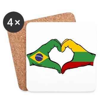 Brésil Lituanie Drapeau Mains Coeur Forme - Dessous de verre (lot de 4) - blanc - Devant