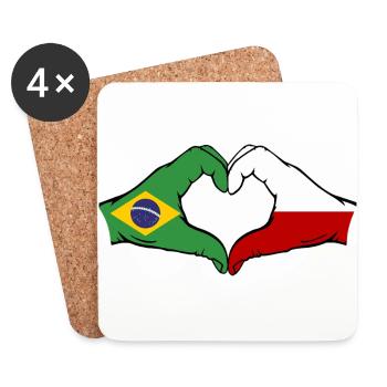 Brazil Poland Flag Hands Heart Shape - Coasters (set of 4) - white - Front