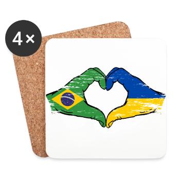 Brasilien Ukraine Flagge Haende Herzform used - Untersetzer (4er-Set) - Weiß - Vorne
