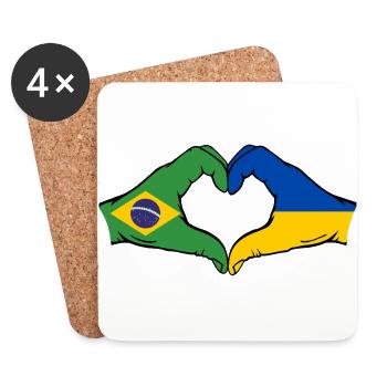 Brésil Ukraine Drapeau Mains Coeur Forme - Dessous de verre (lot de 4) - blanc - Devant
