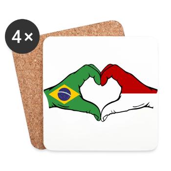 Brasilien Monaco Flagge Haende Herzform - Untersetzer (4er-Set) - Weiß - Vorne