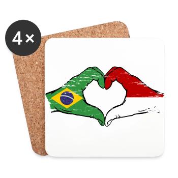 Brésil Monaco Drapeau Forme de Main Forme Coeur Utilisé - Dessous de verre (lot de 4) - blanc - Devant