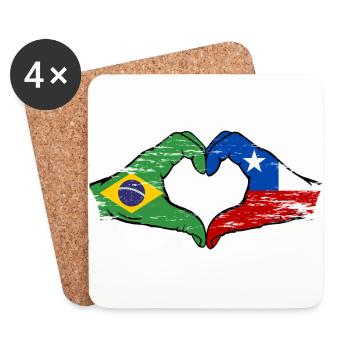 Brésil Chili Drapeau Main Coeur Forme Utilisé - Dessous de verre (lot de 4) - blanc - Devant