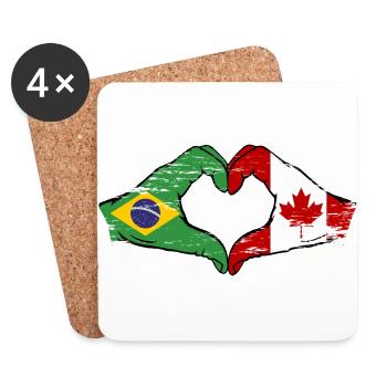 Brésil Canada Drapeau Mains Coeur Utilisé - Dessous de verre (lot de 4) - blanc - Devant