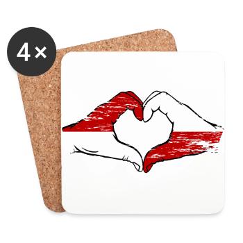 Drapeau de Monaco Pologne Forme de main Forme de coeur Utilisé - Dessous de verre (lot de 4) - blanc - Devant