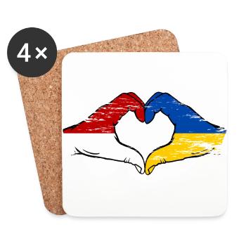 Monaco Ukraine Drapeau Forme Main Forme Coeur Utilisé - Dessous de verre (lot de 4) - blanc - Devant