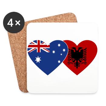 Australie, Albanie, Drapeau, Coeur - Dessous de verre (lot de 4) - blanc - Devant