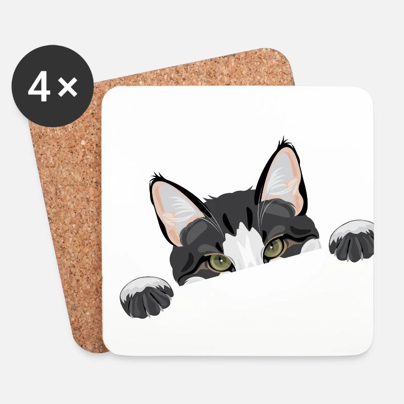Peeping lustige Katze - Untersetzer (4er-Set) - Weiß