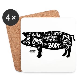 Vegan - "L'âme est la même ..." - Dessous de verre (lot de 4) - blanc - Devant