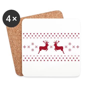 Norwegermuster Christmas Weihnachten Rentier Santa - Untersetzer (4er-Set) - Weiß - Vorne