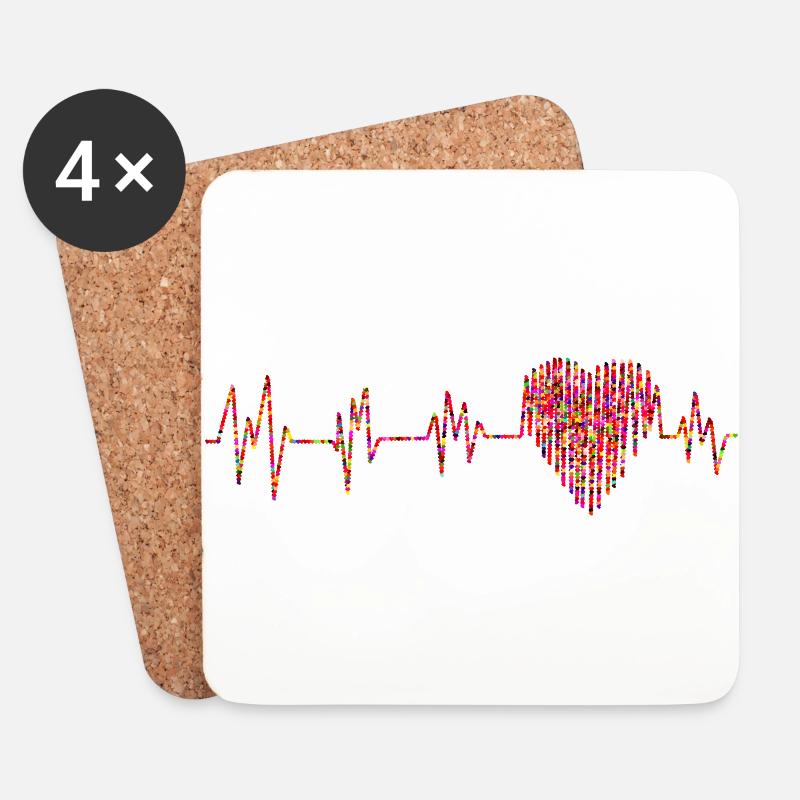 EKG mit kleinen Herzen - Untersetzer (4er-Set) - Weiß