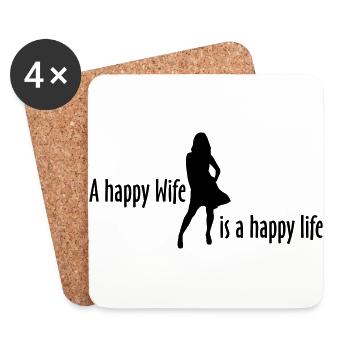 Happy Wife - Happy Life - Untersetzer (4er-Set) - Weiß - Vorne