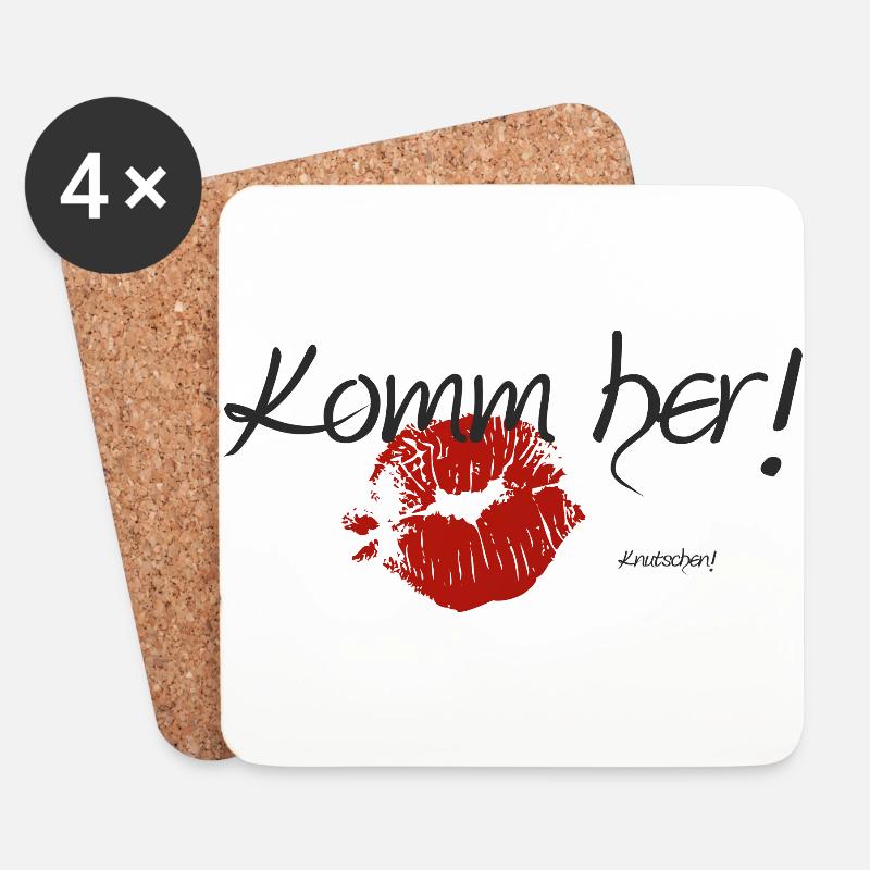 Witziger Spruch Komm her Knutschen Lippen - Untersetzer (4er-Set) - Weiß