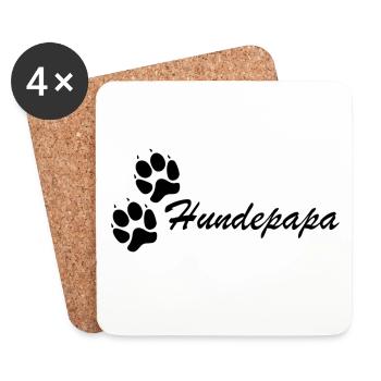 Hundepapa schwarzer Schriftzug kleine schw. Pfoten - Untersetzer (4er-Set) - Weiß - Vorne