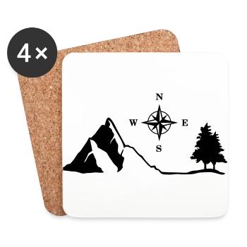 Natur, Berge, Kompass - Untersetzer (4er-Set) - Weiß - Vorne